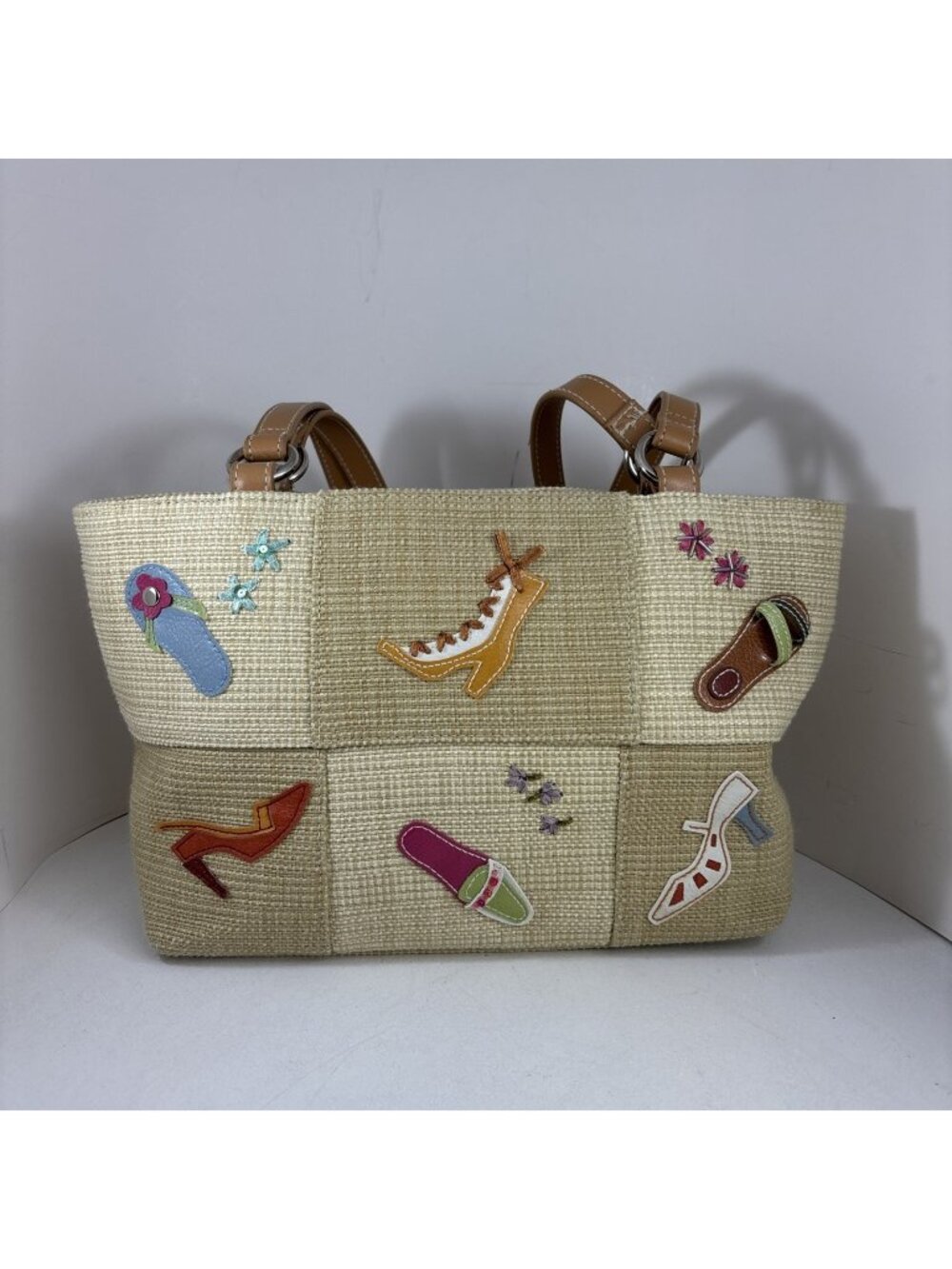SHOES Embellished SHOULDER BAG Woven Raffia-Style Purse 12.5 X 7.5 X 4”